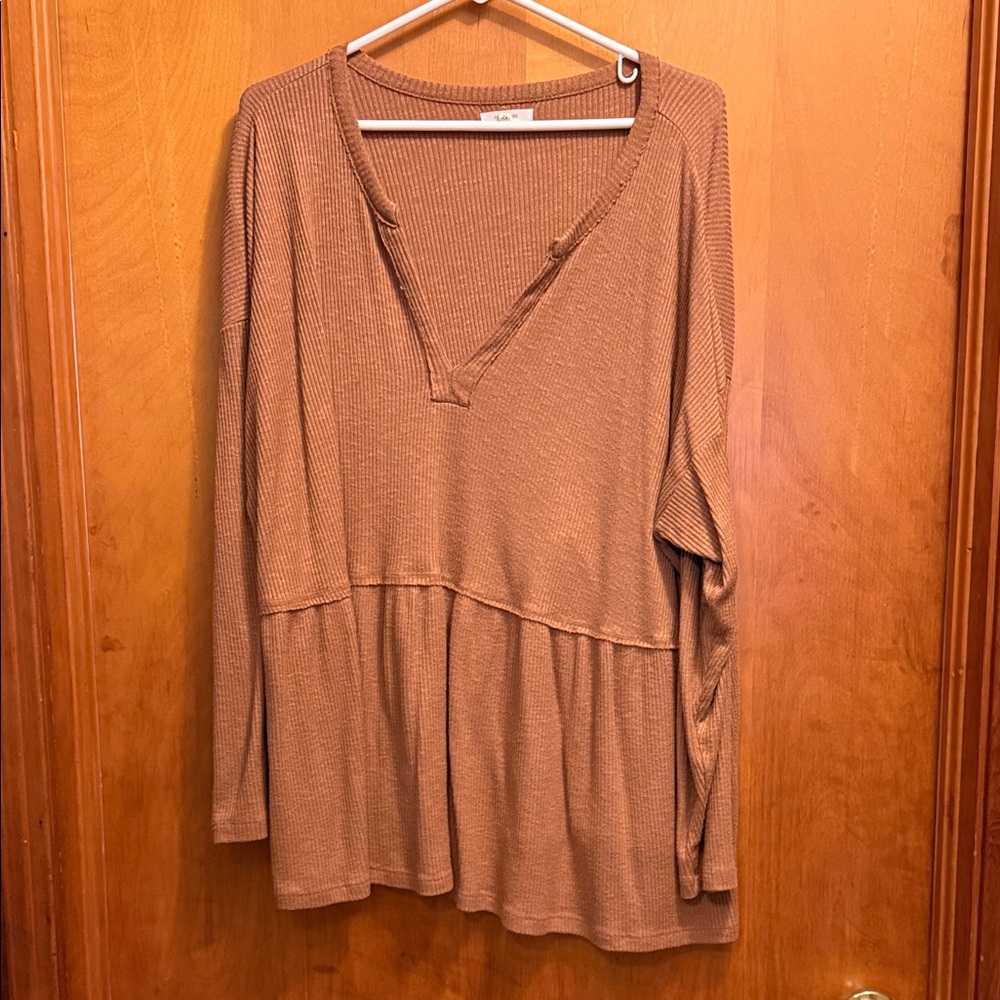 Maurices Brown Long Sleeve Peplum Top